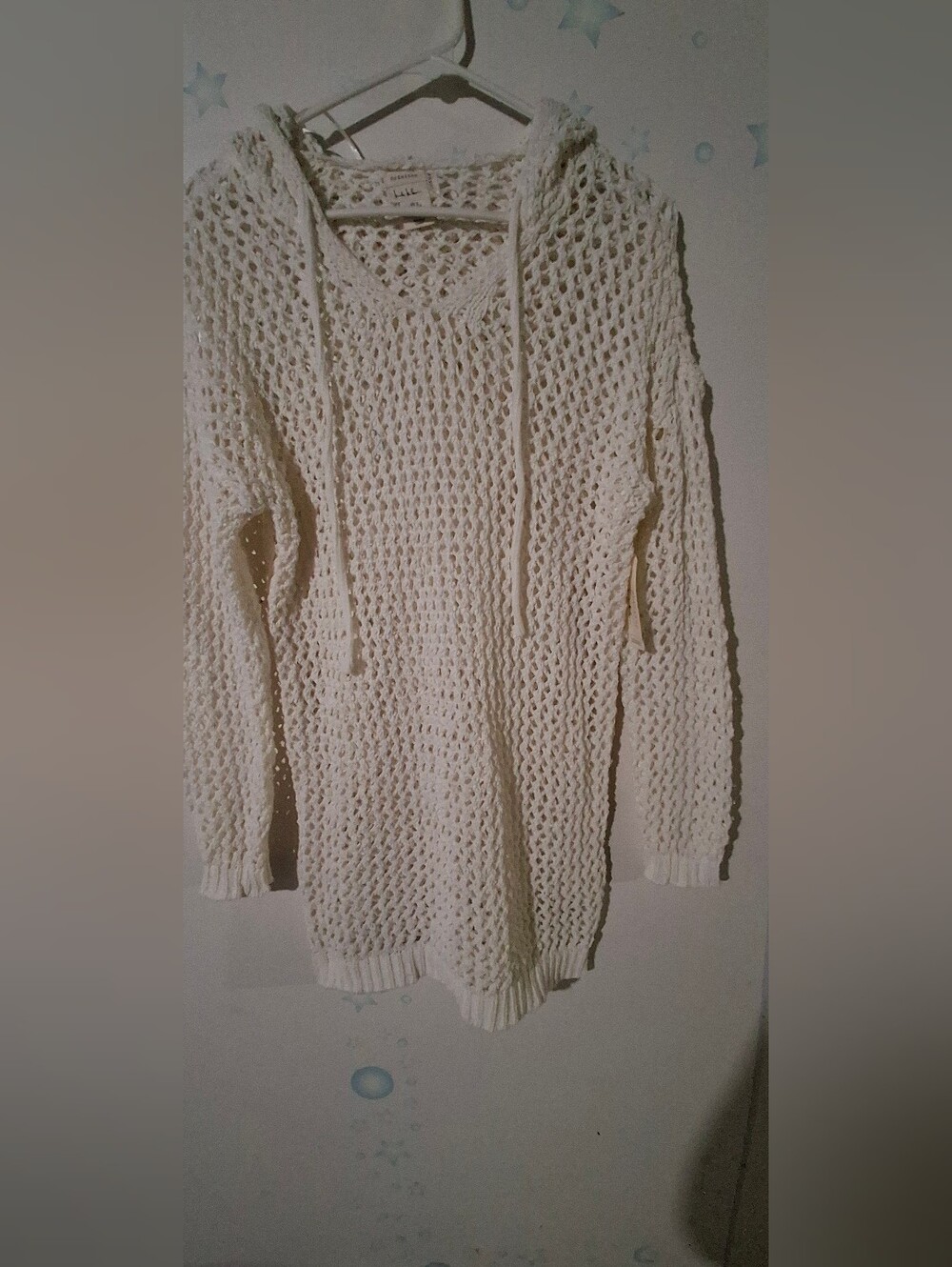 Artelier Nichole MillerOpen-Knit Hooded Turtleneck Sweater in Cream